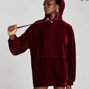 Zara red velour hoodie SZ S